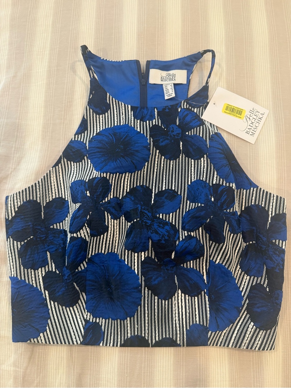 Badgley Mischka Blue Floral Crop Top
